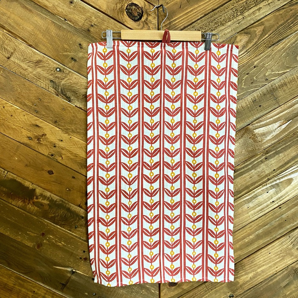 NEW Pink Geometric Diamond Pattern Tea Towel Dishcloth Cotton Print Floral Tulip